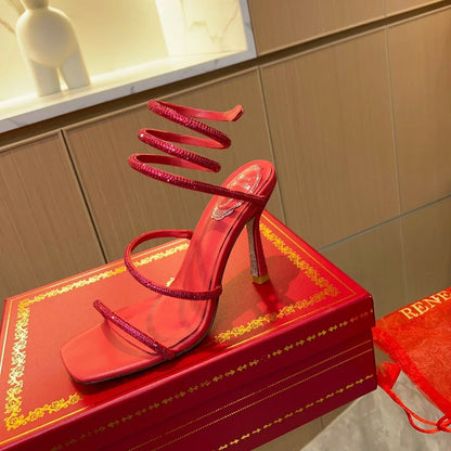 Red Cleo Crystal Strap Sandals - women's shoes | LUXIUM MARKET