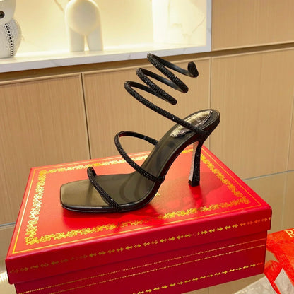 Black Cleo Crystal Strap Sandals - women's shoes | LUXIUM MARKET