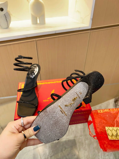Black Cleo Crystal Strap Sandals - women's shoes, detail view 2 | LUXIUM MARKET