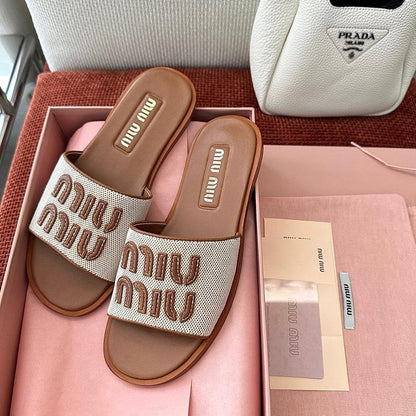 Canvas Logo Comfort Slides - women's shoes | LUXIUM MARKET