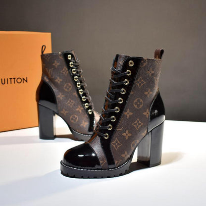Monogram Luxe Lace-Up Ankle Boots - women's shoes, detail view 2 | LUXIUM MARKET