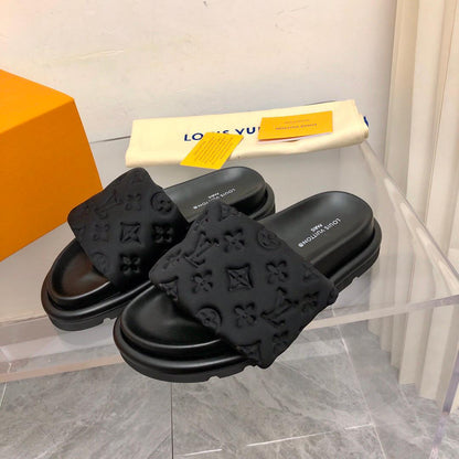 Midnight Embossed Comfort Slides - women's shoes, detail view 5 | LUXIUM MARKET