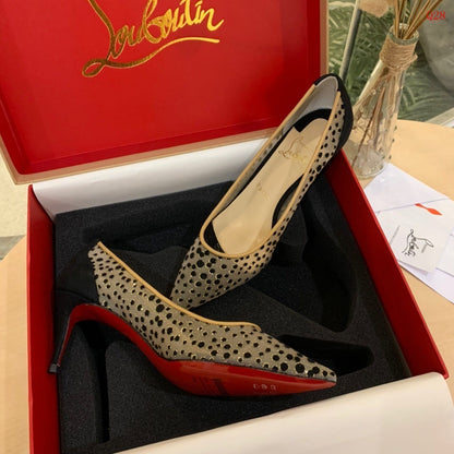 Beige Polka Dot Heels - women's shoes | LUXIUM MARKET