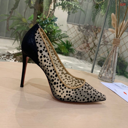 Beige Polka Dot Heels - women's shoes, detail view 6 | LUXIUM MARKET