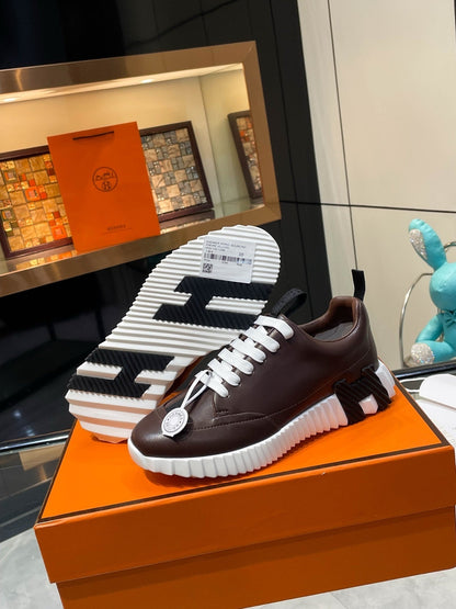H Striped Leather Sneakers - men's shoes, detail view 2 | LUXIUM MARKET