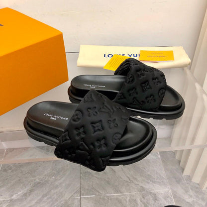 Midnight Embossed Comfort Slides - women's shoes, detail view 6 | LUXIUM MARKET