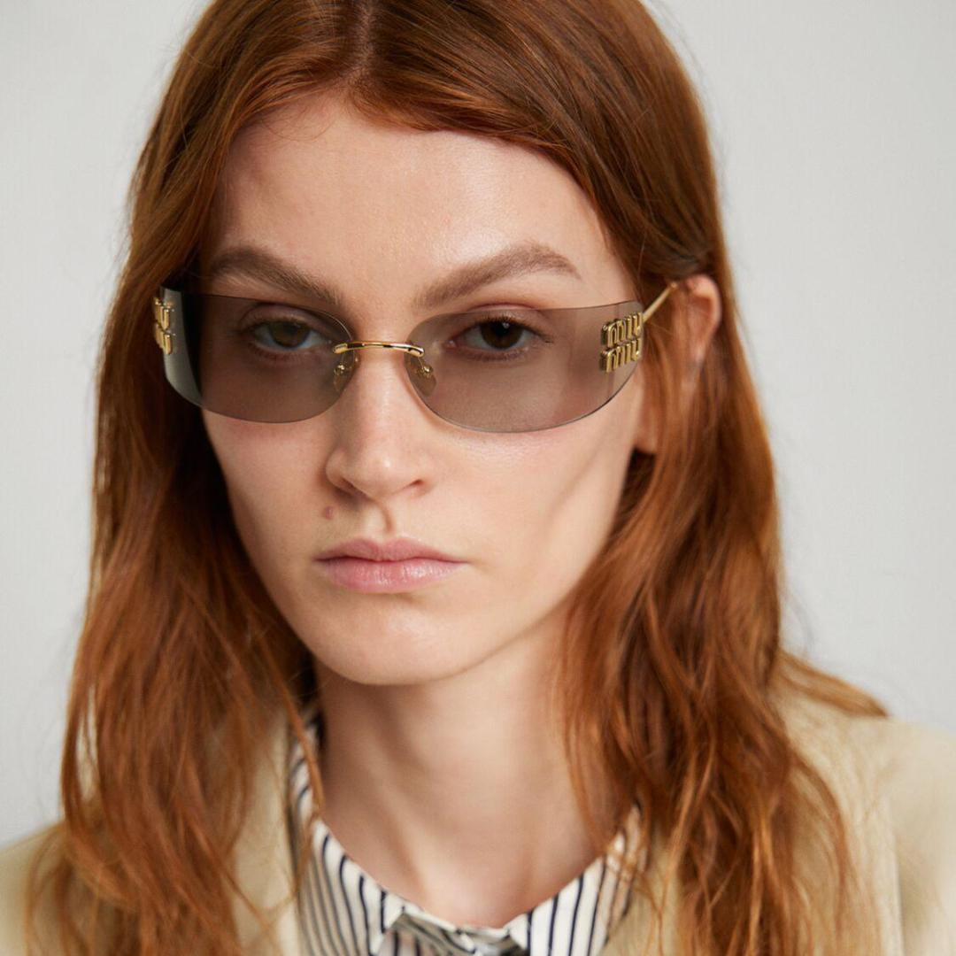 Gold Rimless Shield Sunglasses