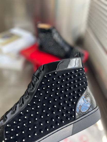 High-Top Black Diamond Studded Sneakers - men's shoes, detail view 5 | LUXIUM MARKET