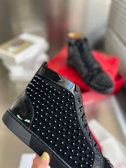 High-Top Black Diamond Studded Sneakers - men's shoes, detail view 4 | LUXIUM MARKET