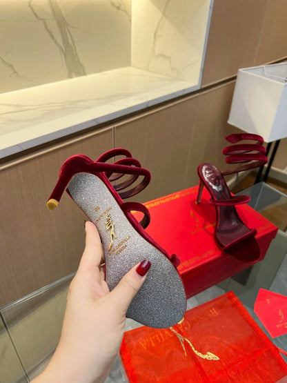 Velvet Snake Crystal Sandals - women's shoes, detail view 2 | LUXIUM MARKET