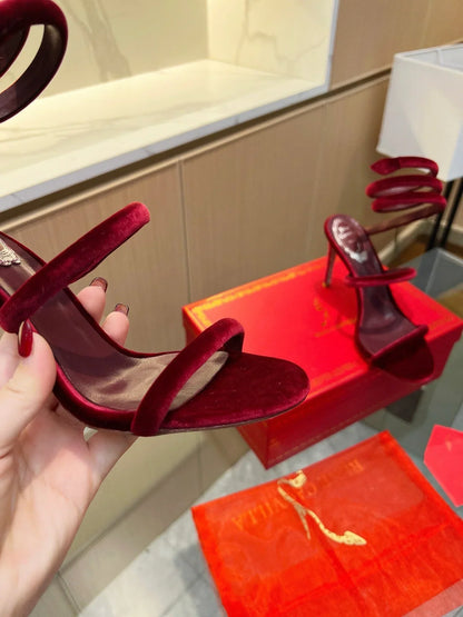 Velvet Snake Crystal Sandals - women's shoes, detail view 5 | LUXIUM MARKET