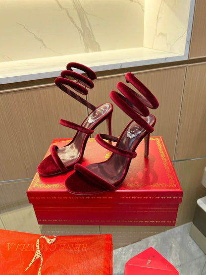 Velvet Snake Crystal Sandals - women's shoes, detail view 8 | LUXIUM MARKET
