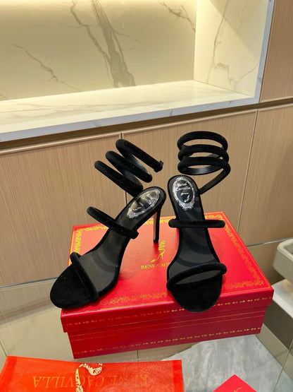 Velvet Snake Crystal Sandals - women's shoes, detail view 6 | LUXIUM MARKET