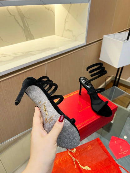 Velvet Snake Crystal Sandals - women's shoes, detail view 2 | LUXIUM MARKET