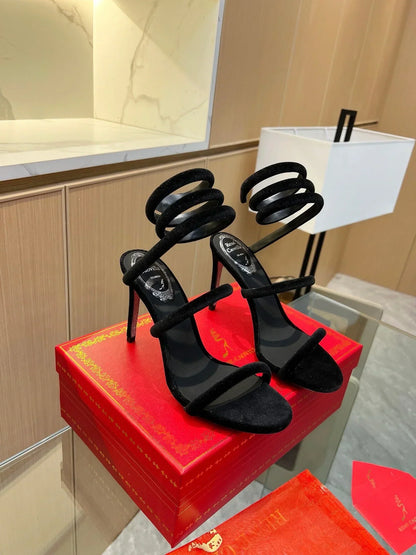 Velvet Snake Crystal Sandals - women's shoes, detail view 8 | LUXIUM MARKET