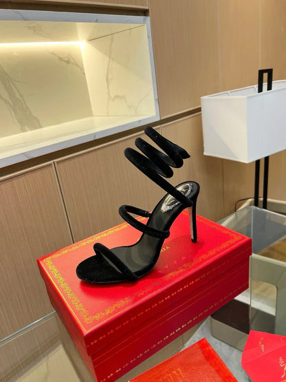 Velvet Snake Crystal Sandals - women's shoes, detail view 5 | LUXIUM MARKET