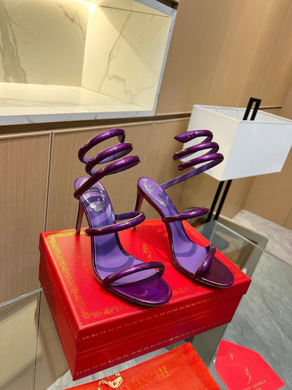 Velvet Snake Crystal Sandals - women's shoes, detail view 7 | LUXIUM MARKET