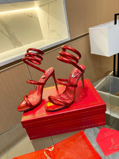 Velvet Snake Crystal Sandals - women's shoes, detail view 7 | LUXIUM MARKET