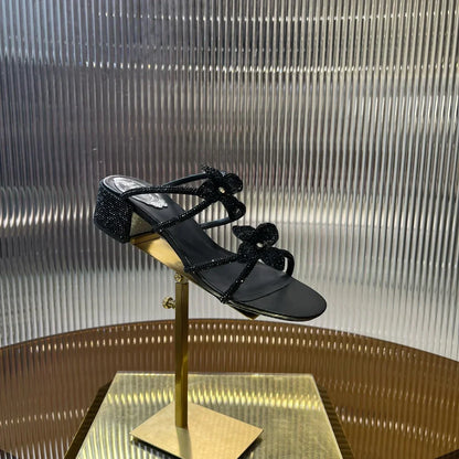 Lace Flower Crystal Sandals - women's shoes, detail view 5 | LUXIUM MARKET