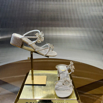 Lace Flower Crystal Sandals - women's shoes, detail view 4 | LUXIUM MARKET