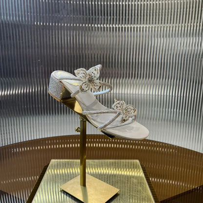 Lace Flower Crystal Sandals - women's shoes, detail view 5 | LUXIUM MARKET