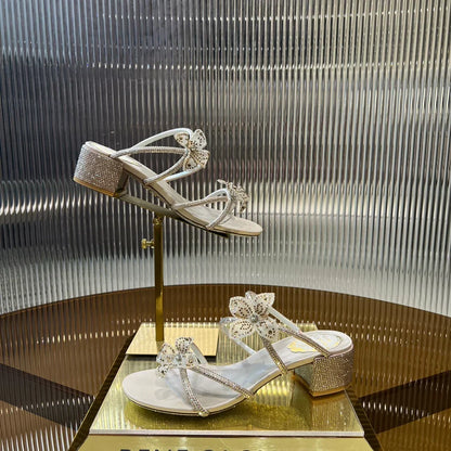 Lace Flower Crystal Sandals - women's shoes, detail view 7 | LUXIUM MARKET