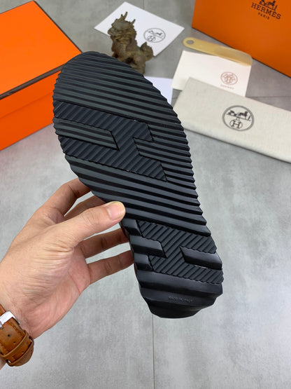 H Striped Leather Sneakers - men's shoes, detail view 2 | LUXIUM MARKET