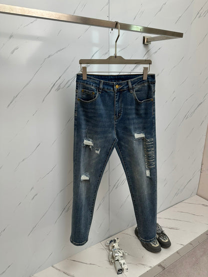 Men's Designer Washed Denim Jeans - men's clothing, detail view 8 | LUXIUM MARKET