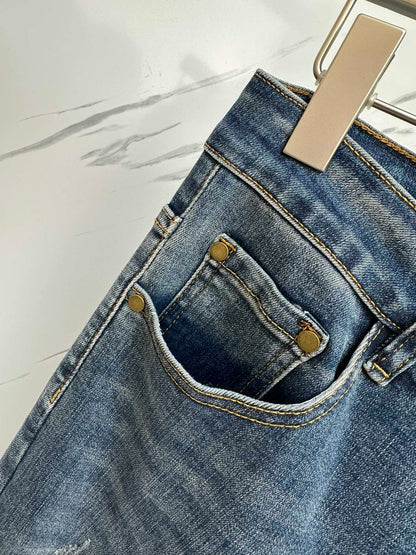 Men's Designer Washed Denim Jeans - men's clothing, detail view 6 | LUXIUM MARKET
