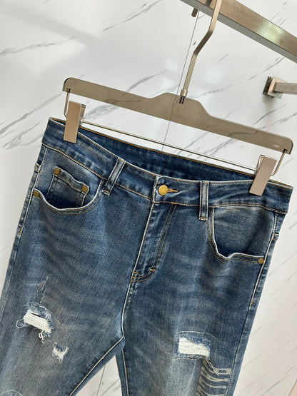 Men's Designer Washed Denim Jeans - men's clothing, detail view 7 | LUXIUM MARKET