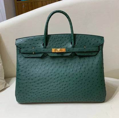 40 Ostrich Malachite With Gold Hardware Bag - women's bag | LUXIUM MARKET