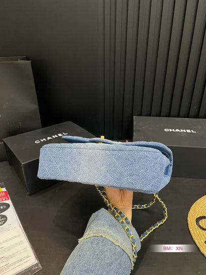 Denim Chain Flap Bag - women's bag, detail view 3 | LUXIUM MARKET