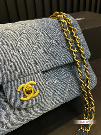 Denim Chain Flap Bag - women's bag, detail view 4 | LUXIUM MARKET