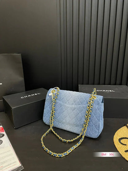 Denim Chain Flap Bag - women's bag, detail view 5 | LUXIUM MARKET