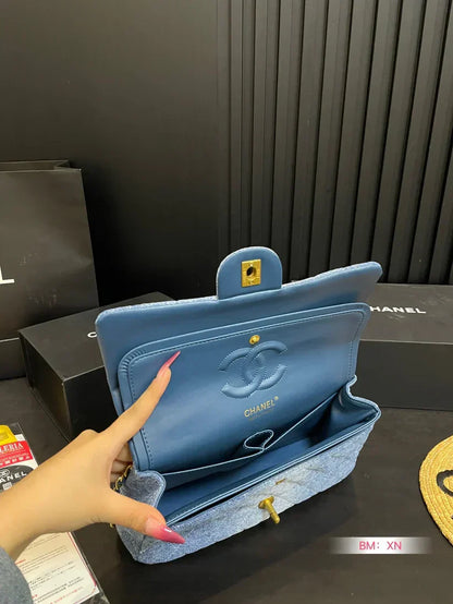 Denim Chain Flap Bag - women's bag, detail view 2 | LUXIUM MARKET