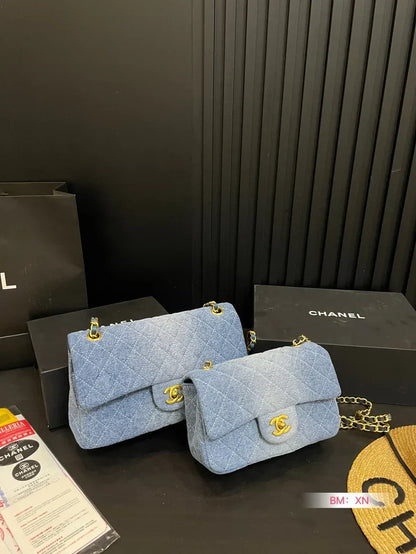 Denim Chain Flap Bag - women's bag, detail view 7 | LUXIUM MARKET