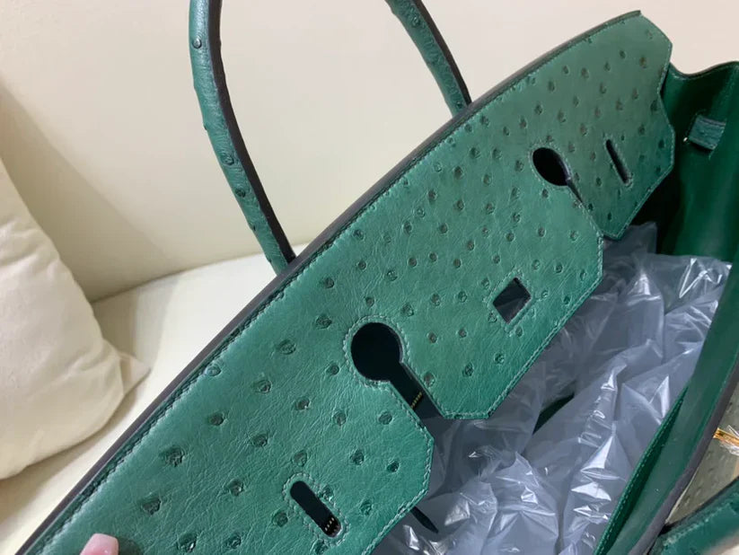 40 Ostrich Malachite With Gold Hardware Bag