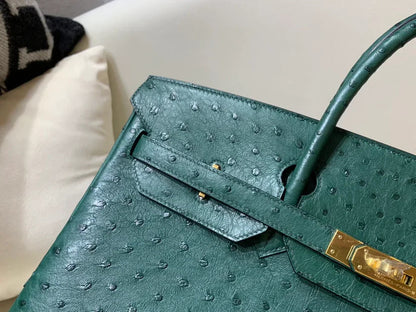 40 Ostrich Malachite With Gold Hardware Bag - women's bag, detail view 4 | LUXIUM MARKET