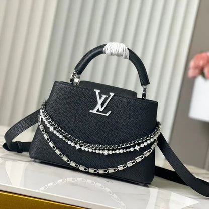 Capucines Triology Chain 3 In 1 Black & Pearl - women's bag | LUXIUM MARKET